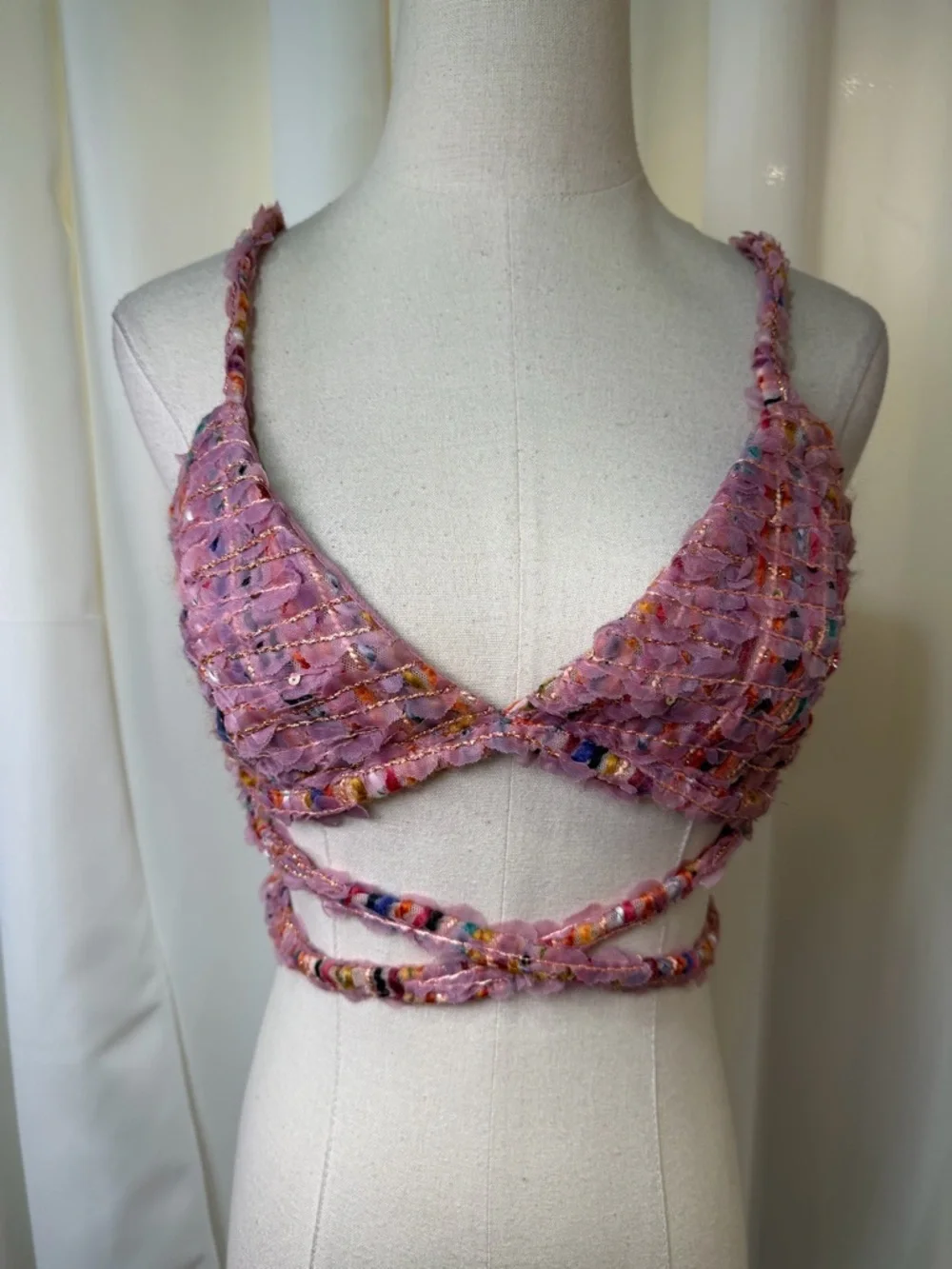 NWT For Love And Lemons ‘Dionne’ Bralette Top in Pink Multicolor Tweed Size M - Picture 5 of 16